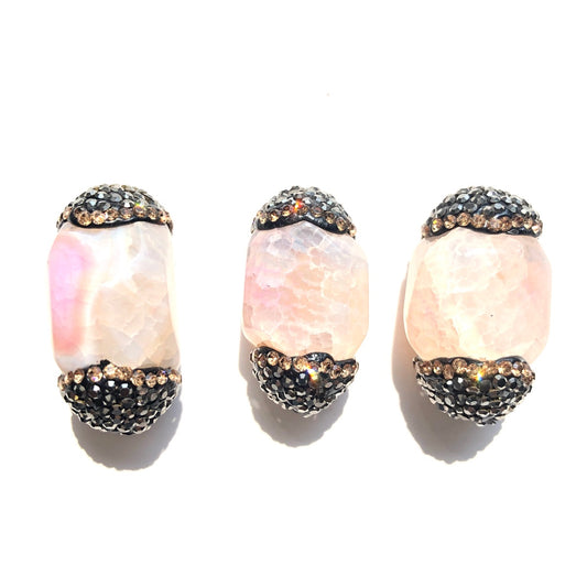 3pcs/lot 26*16mm Rhinestone Paved Agate Spacers-Light Pink Agate Spacers Focal Beads Charms Beads Beyond