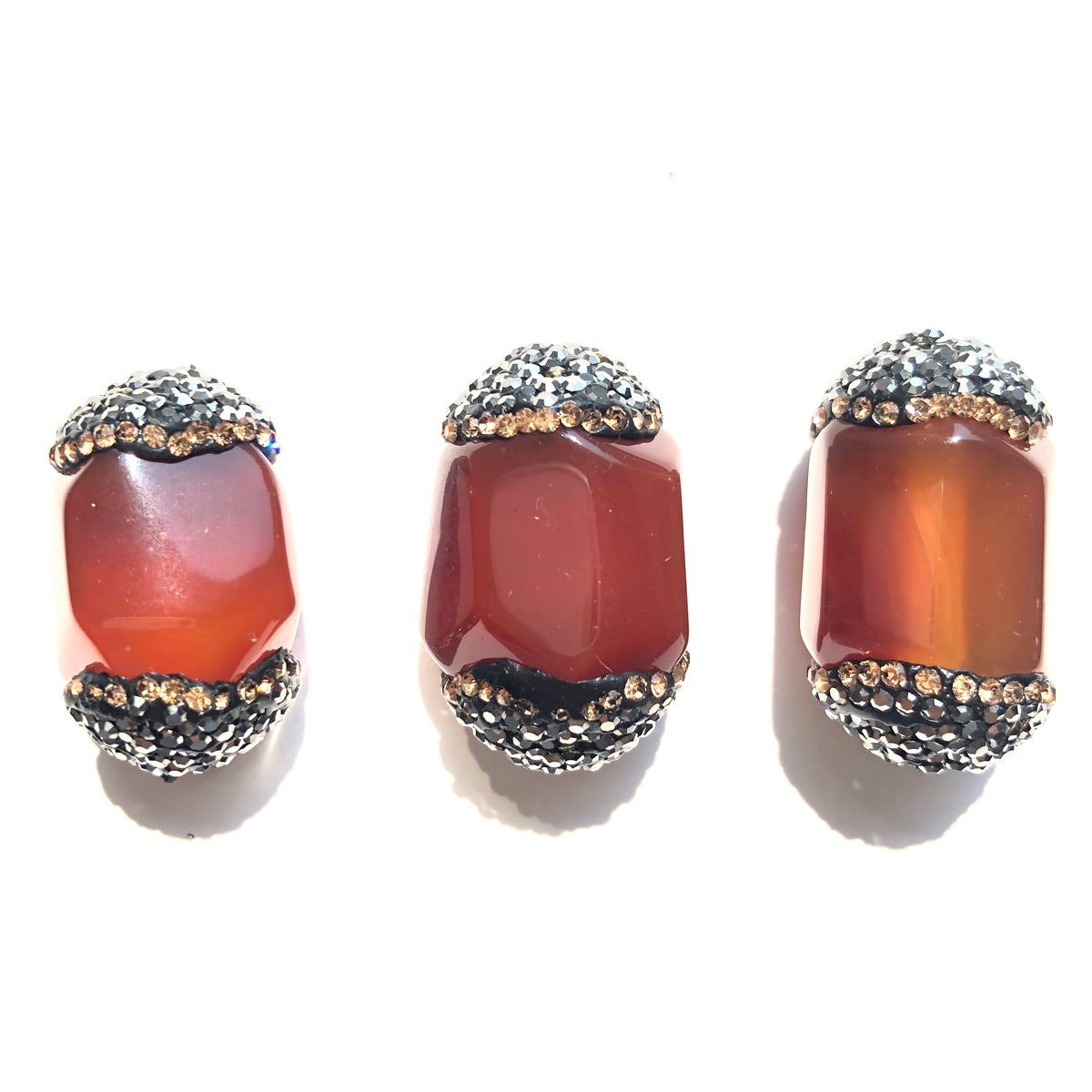 3pcs/lot 26*16mm Rhinestone Paved Red Agate Spacers Agate Spacers Focal Beads Charms Beads Beyond