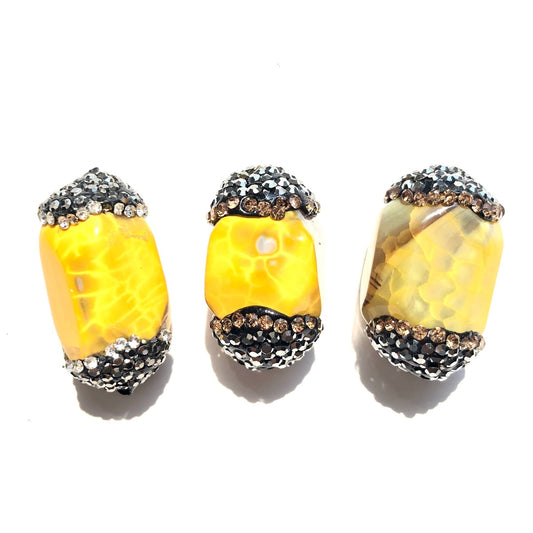 3pcs/lot 26*16mm Rhinestone Paved Agate Spacers-Yellow Agate Spacers Focal Beads Charms Beads Beyond