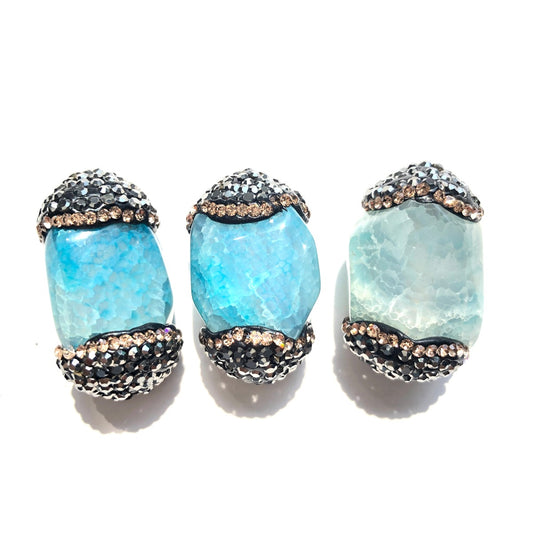 3pcs/lot 26*16mm Rhinestone Paved Dragon Agate Spacers-Light Blue Agate Spacers Focal Beads Charms Beads Beyond