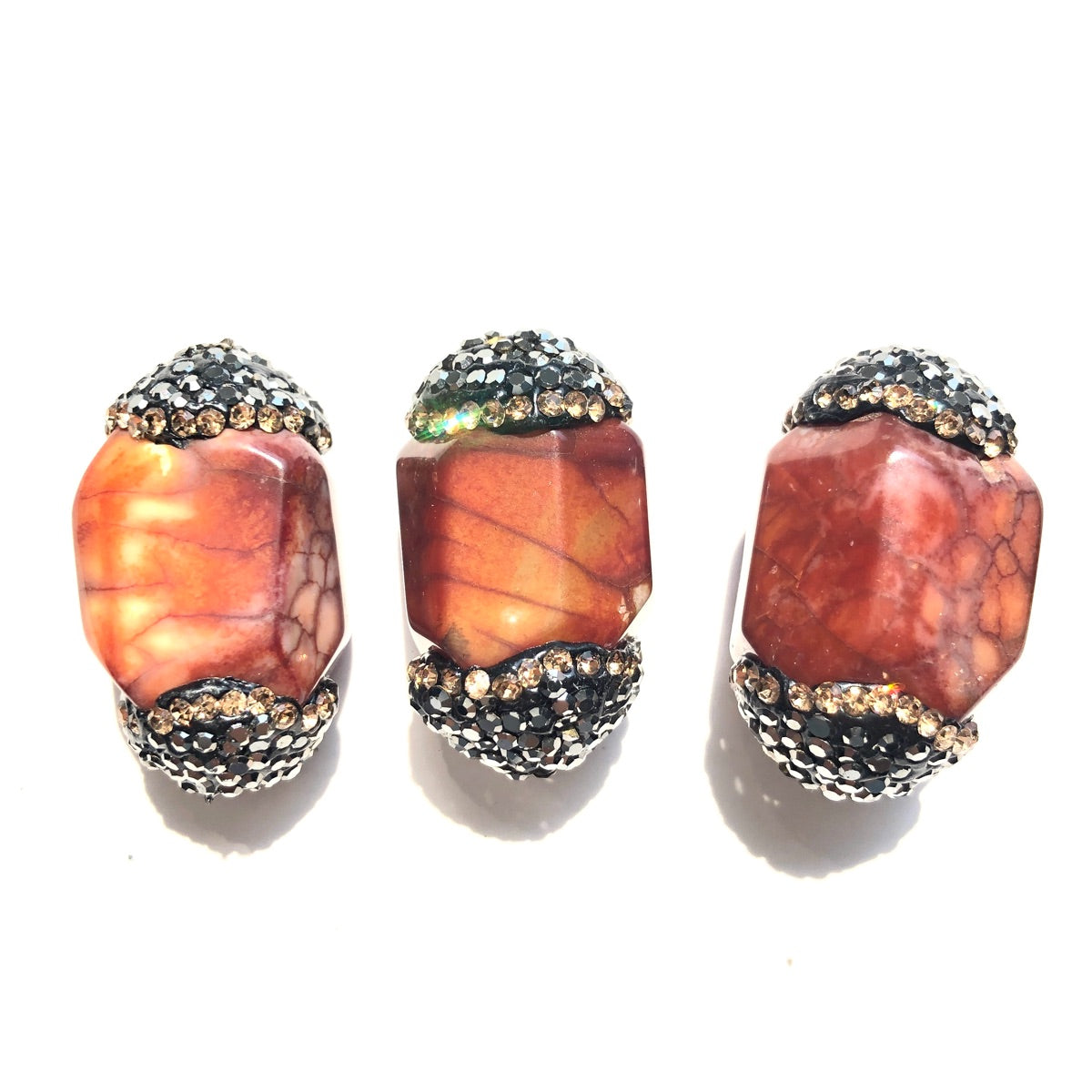 3pcs/lot 26*16mm Rhinestone Paved Agate Spacers -Brown Agate Spacers Focal Beads Charms Beads Beyond