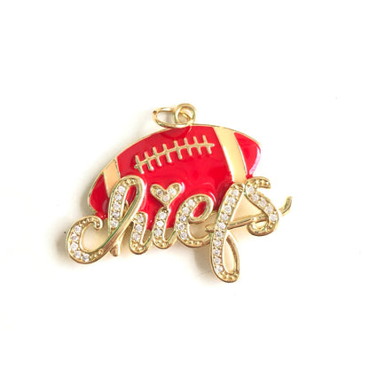 10pcs/lot CZ Paved I Love Chiefs Football Word Charms Gold CZ Paved Charms American Football Sports New Charms Arrivals Charms Beads Beyond