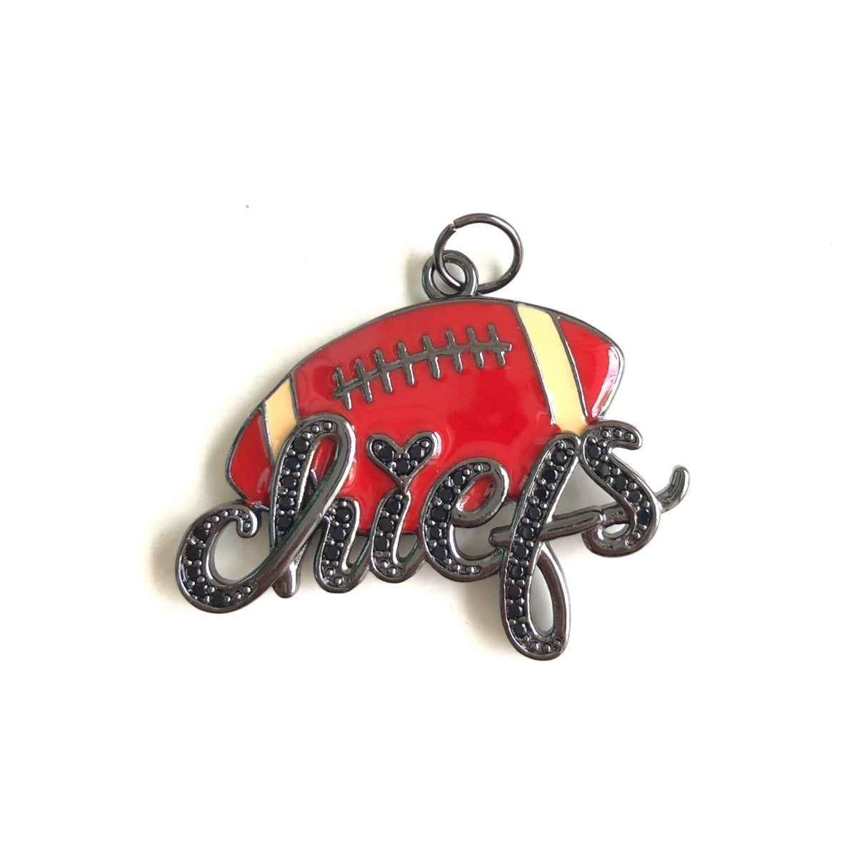 10pcs/lot CZ Paved I Love Chiefs Football Word Charms Black on Black CZ Paved Charms American Football Sports New Charms Arrivals Charms Beads Beyond