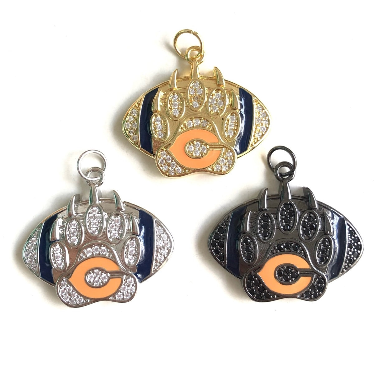 10pcs/lot CZ Paved Chicago Bears American Football Charms Mix Colors CZ Paved Charms American Football Sports New Charms Arrivals Charms Beads Beyond