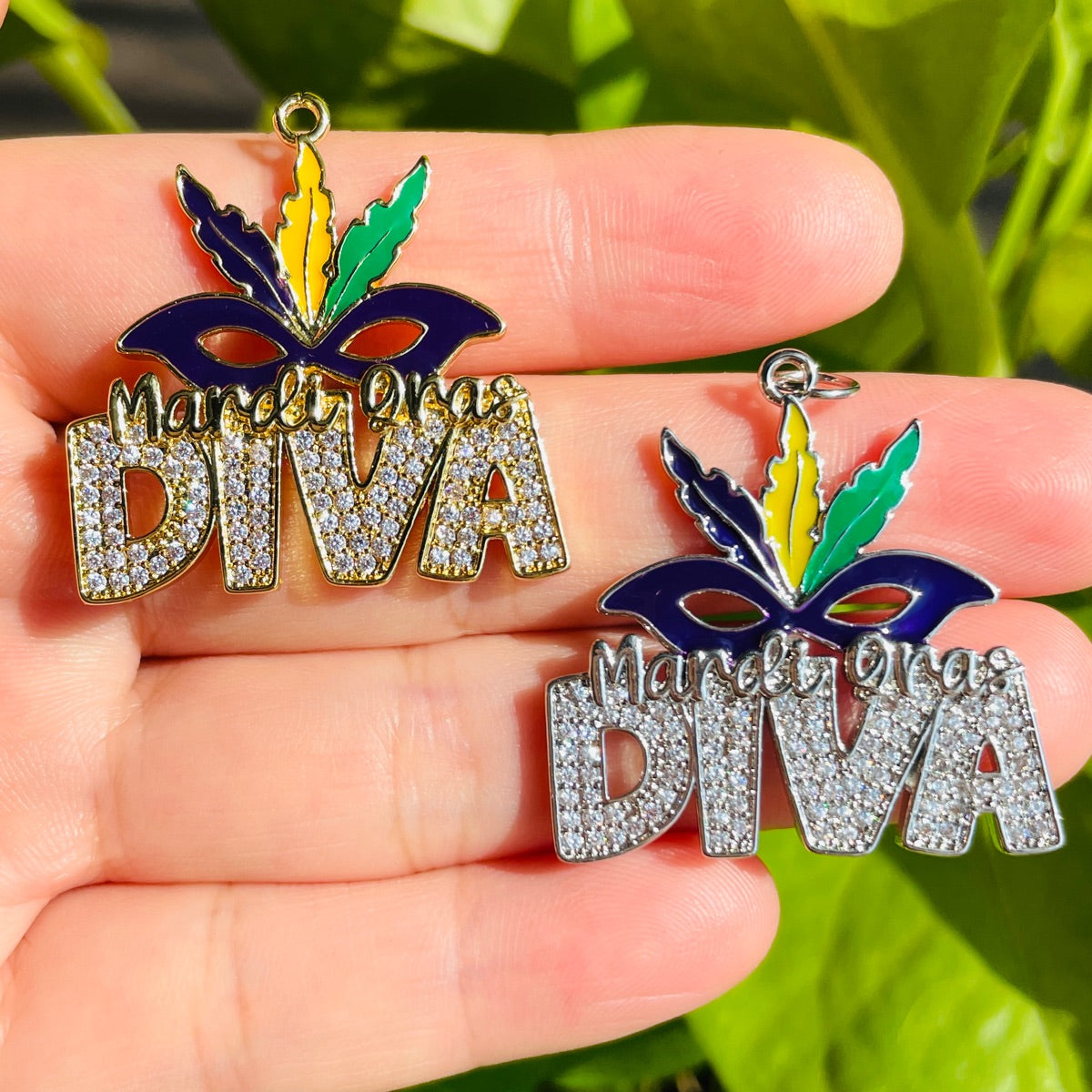 10pcs/lot CZ Paved Mardi Gras Diva Word Charm Pendants Mix Colors CZ Paved Charms Mardi Gras New Charms Arrivals Charms Beads Beyond