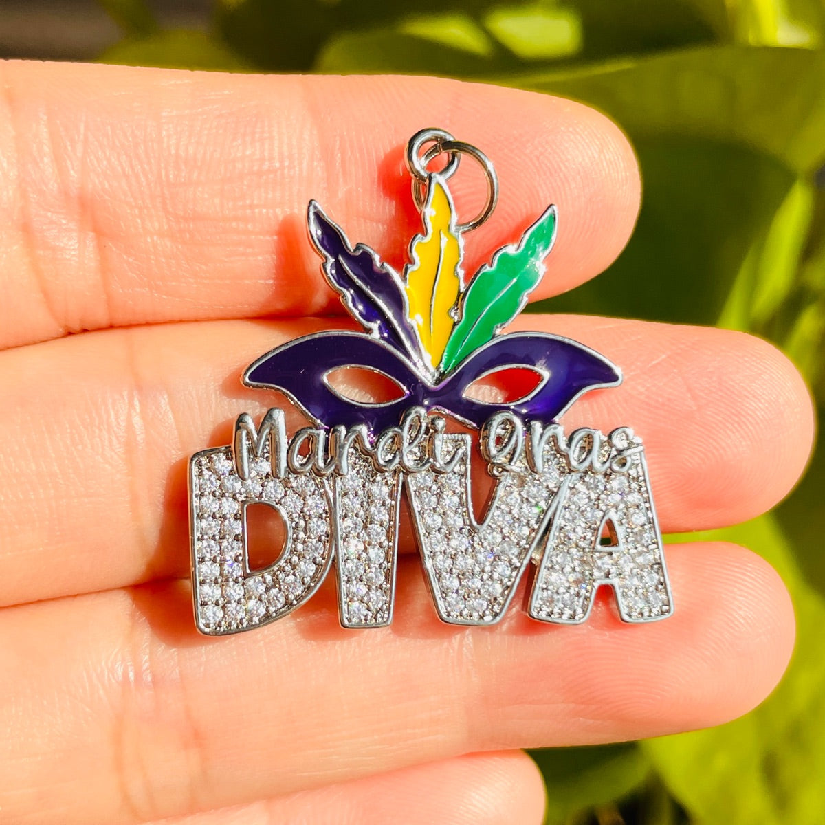 10pcs/lot CZ Paved Mardi Gras Diva Word Charm Pendants CZ Paved Charms Mardi Gras New Charms Arrivals Charms Beads Beyond