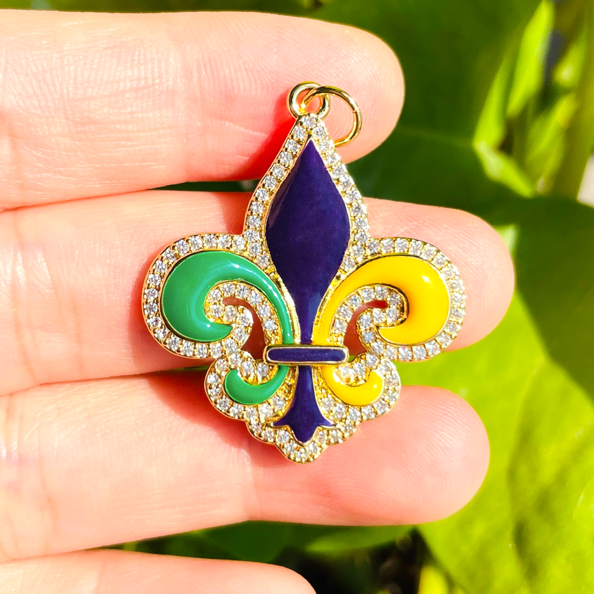 10pcs/lot CZ Paved Mardi Gras Fleur De Lis Charm Pendants CZ Paved Charms Mardi Gras New Charms Arrivals Charms Beads Beyond