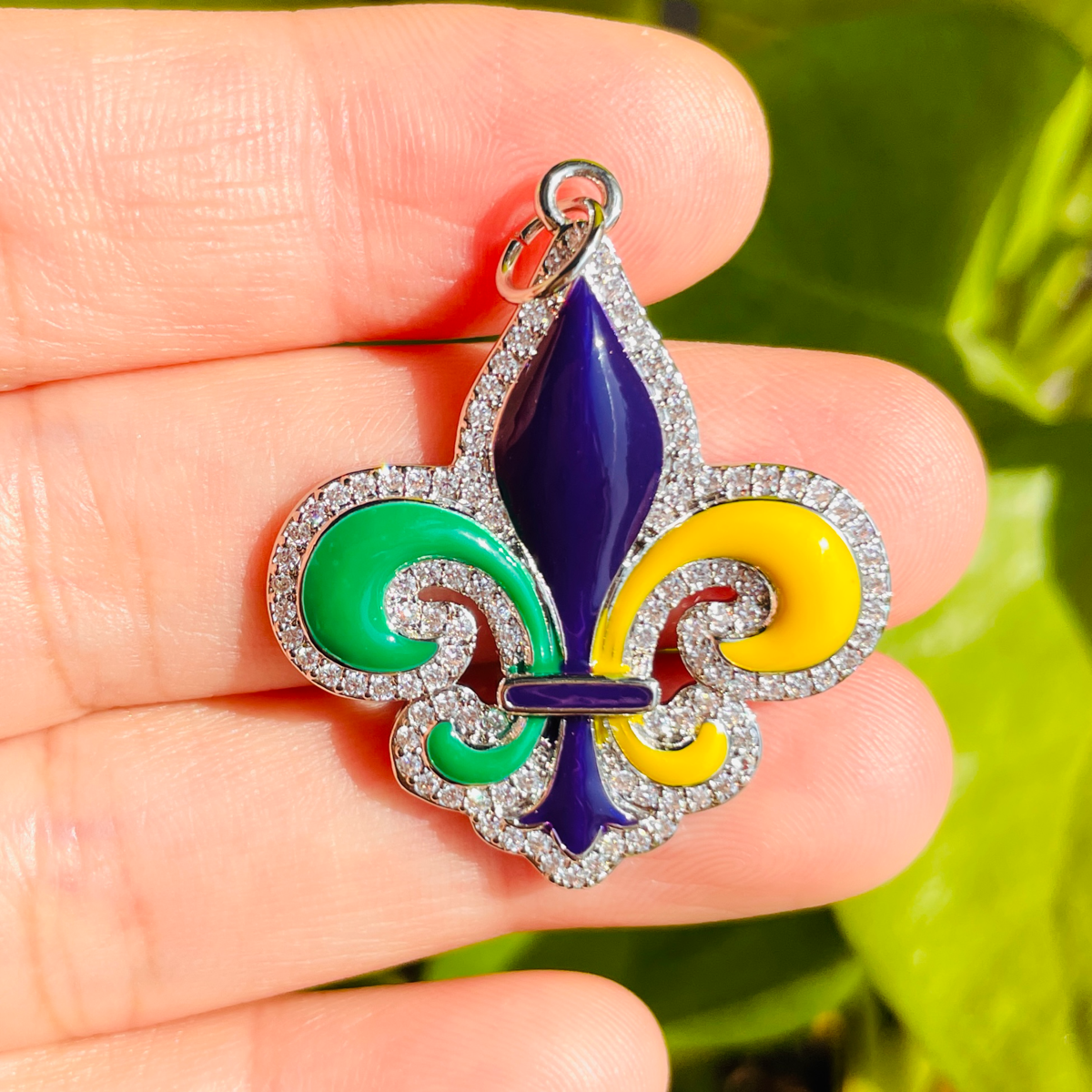 10pcs/lot CZ Paved Mardi Gras Fleur De Lis Charm Pendants CZ Paved Charms Mardi Gras New Charms Arrivals Charms Beads Beyond