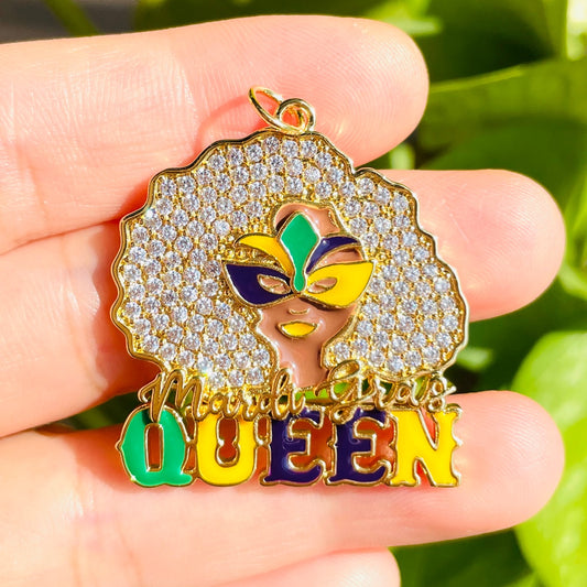 10pcs/lot CZ Paved Afro Black Girl Masked Queen of Mardi Gras Charm Pendants CZ Paved Charms Mardi Gras New Charms Arrivals Charms Beads Beyond