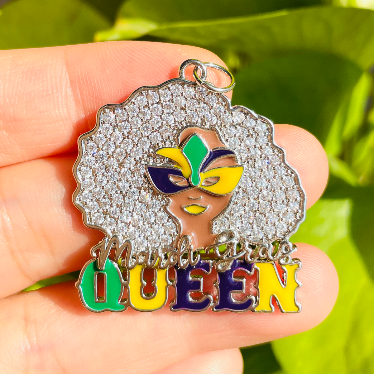 10pcs/lot CZ Paved Afro Black Girl Masked Queen of Mardi Gras Charm Pendants CZ Paved Charms Mardi Gras New Charms Arrivals Charms Beads Beyond