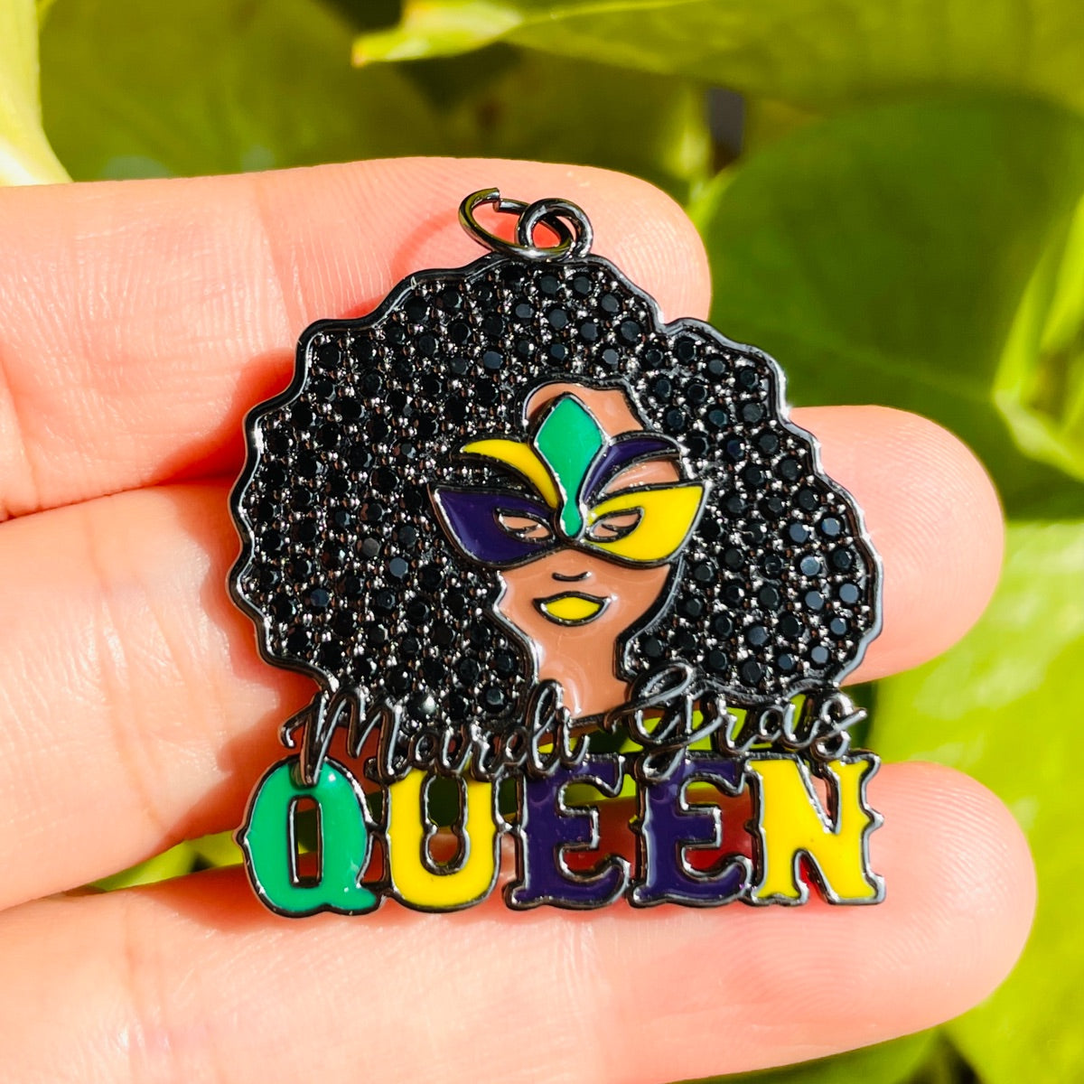 10pcs/lot CZ Paved Afro Black Girl Masked Queen of Mardi Gras Charm Pendants CZ Paved Charms Mardi Gras New Charms Arrivals Charms Beads Beyond