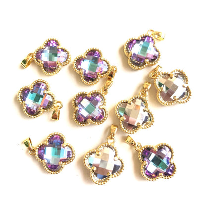 10pcs/Lot Gold Plated Purple Silver Glass Clover Connectors & Pendants Pendant Stone Charms Breast Cancer Awareness Flower Glass Beads New Charms Arrivals Charms Beads Beyond