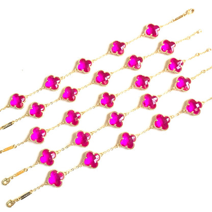 5-10pcs/lot Gold Plated Hot Pink Fuchsia Glass Clover Bracelets Women Bracelets Charms Beads Beyond