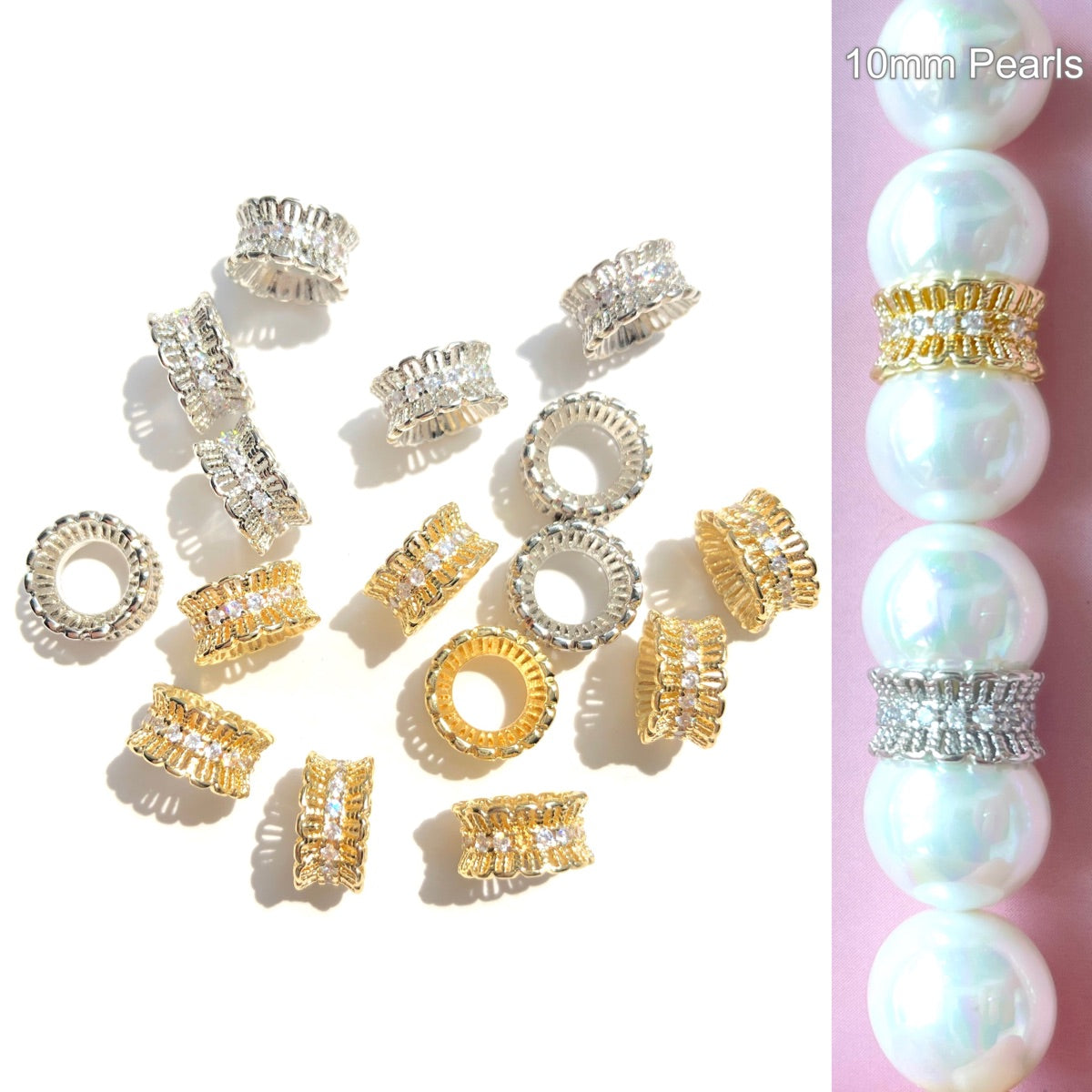 20-50pcs/lot 9.5*5mm CZ Paved Big Hole Hour Glass Wheel Spacers CZ Paved Spacers New Spacers Arrivals Rondelle Beads Wholesale Charms Beads Beyond