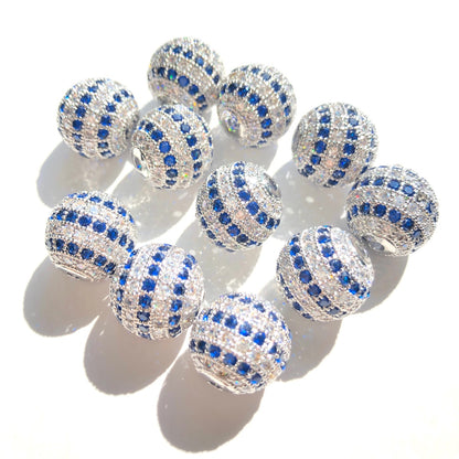 10pcs/lot 10-12-14mm Clear Blue CZ Paved Ball Beads Spacers 14mm CZ Paved Spacers 10mm Beads Ball Beads New Spacers Arrivals Charms Beads Beyond