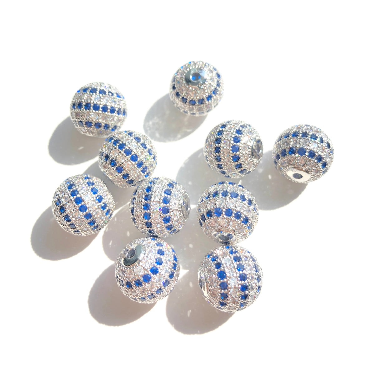 10pcs/lot 10-12-14mm Clear Blue CZ Paved Ball Beads Spacers 12mm CZ Paved Spacers 10mm Beads Ball Beads New Spacers Arrivals Charms Beads Beyond