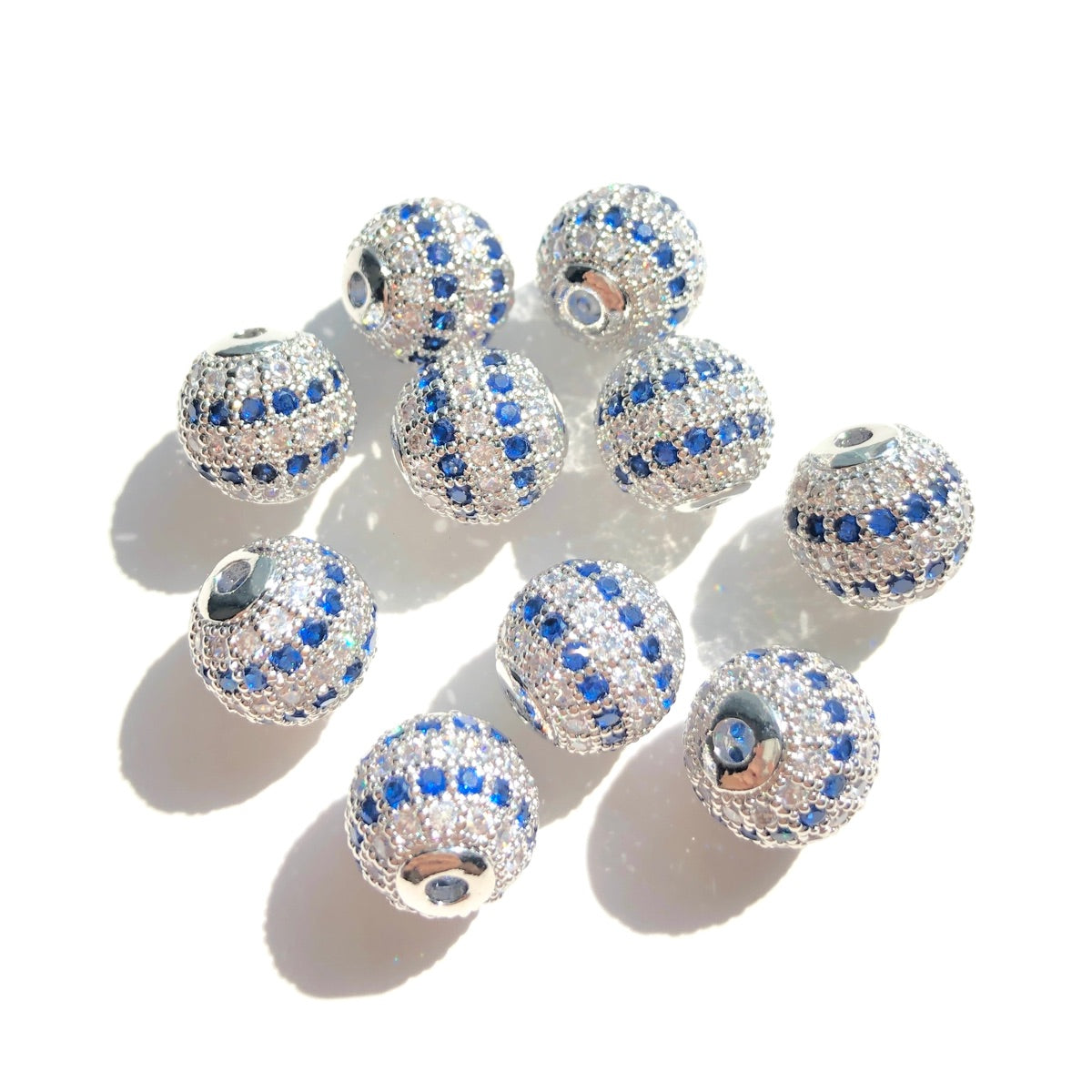 10pcs/lot 10-12-14mm Clear Blue CZ Paved Ball Beads Spacers 10mm CZ Paved Spacers 10mm Beads Ball Beads New Spacers Arrivals Charms Beads Beyond