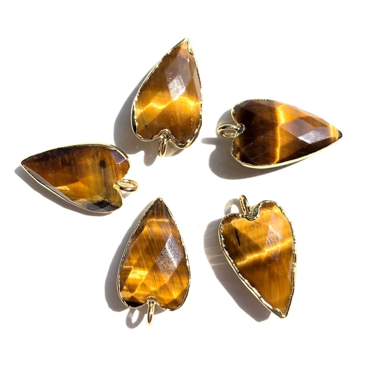 5pcs/Lot Gold Plated Bezel Natural Labradorite Amethyst Black Onyx Rose Quartz Faceted Heart Pendants Brown Tiger Eye Stone Charms New Charms Arrivals Charms Beads Beyond