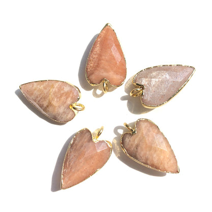 5pcs/Lot Gold Plated Bezel Natural Labradorite Amethyst Black Onyx Rose Quartz Faceted Heart Pendants Sun Stone Stone Charms New Charms Arrivals Charms Beads Beyond