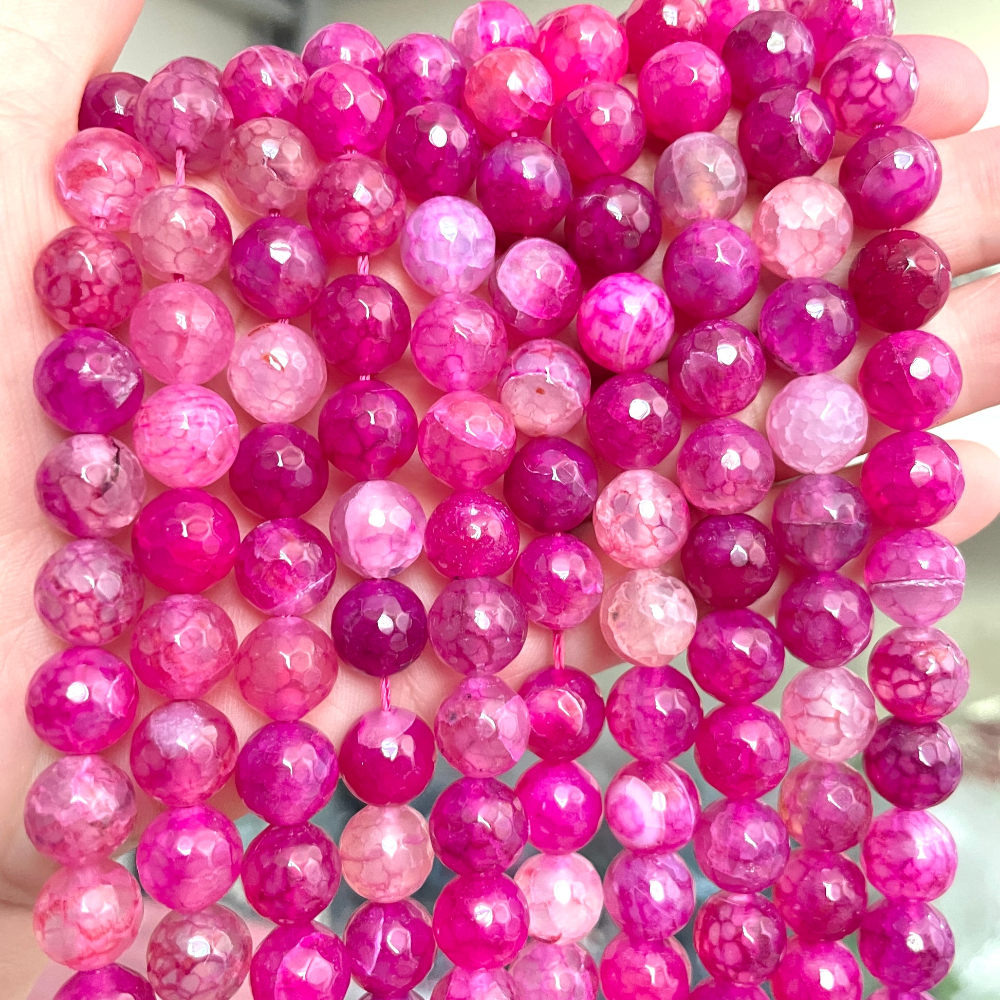 2 Strands/lot 10mm Hot Pink Fuchsia Dragon Agate Faceted Stone Beads Stone Beads Breast Cancer Awareness Faceted Agate Beads Charms Beads Beyond
