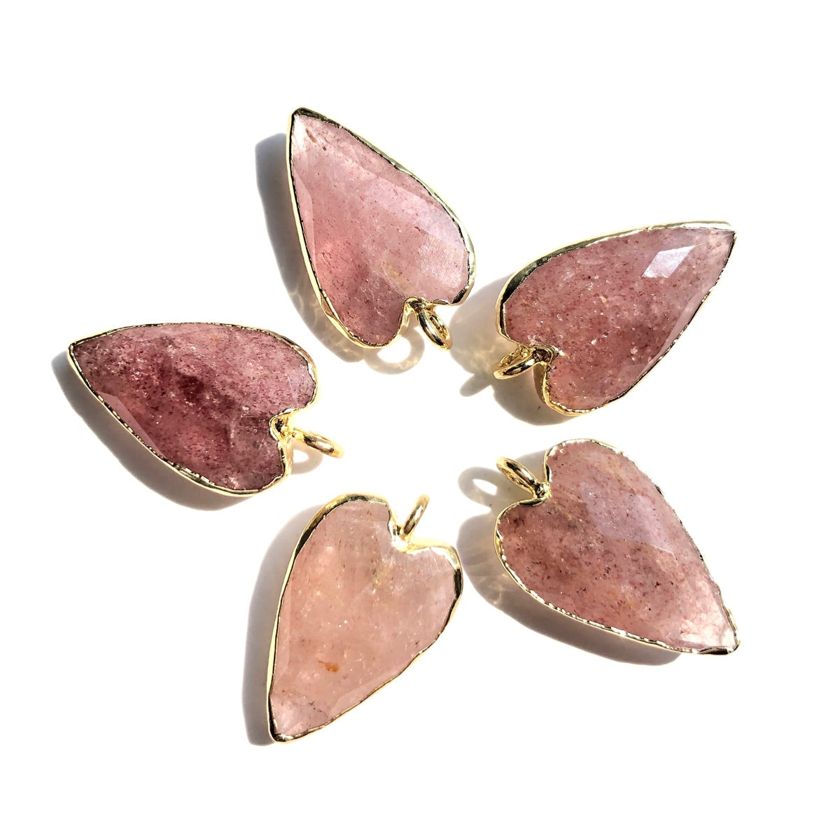 5pcs/Lot Gold Plated Bezel Natural Labradorite Amethyst Black Onyx Rose Quartz Faceted Heart Pendants Strawberry Quartz Stone Charms New Charms Arrivals Charms Beads Beyond