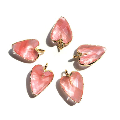 5pcs/Lot Gold Plated Bezel Natural Labradorite Amethyst Black Onyx Rose Quartz Small Heart Pendants Watermelon Quartz Stone Charms New Charms Arrivals Charms Beads Beyond