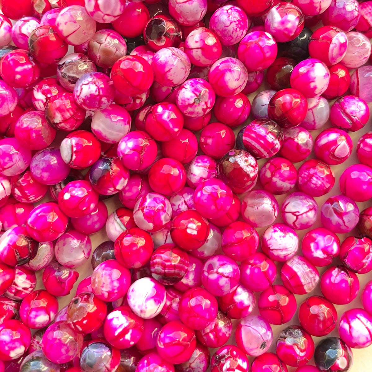 2 Strands/lot 8mm Colorful Cracked Fire Agate Faceted Stone Beads Hot Pink Stone Beads 8mm Stone Beads Faceted Agate Beads New Beads Arrivals Charms Beads Beyond
