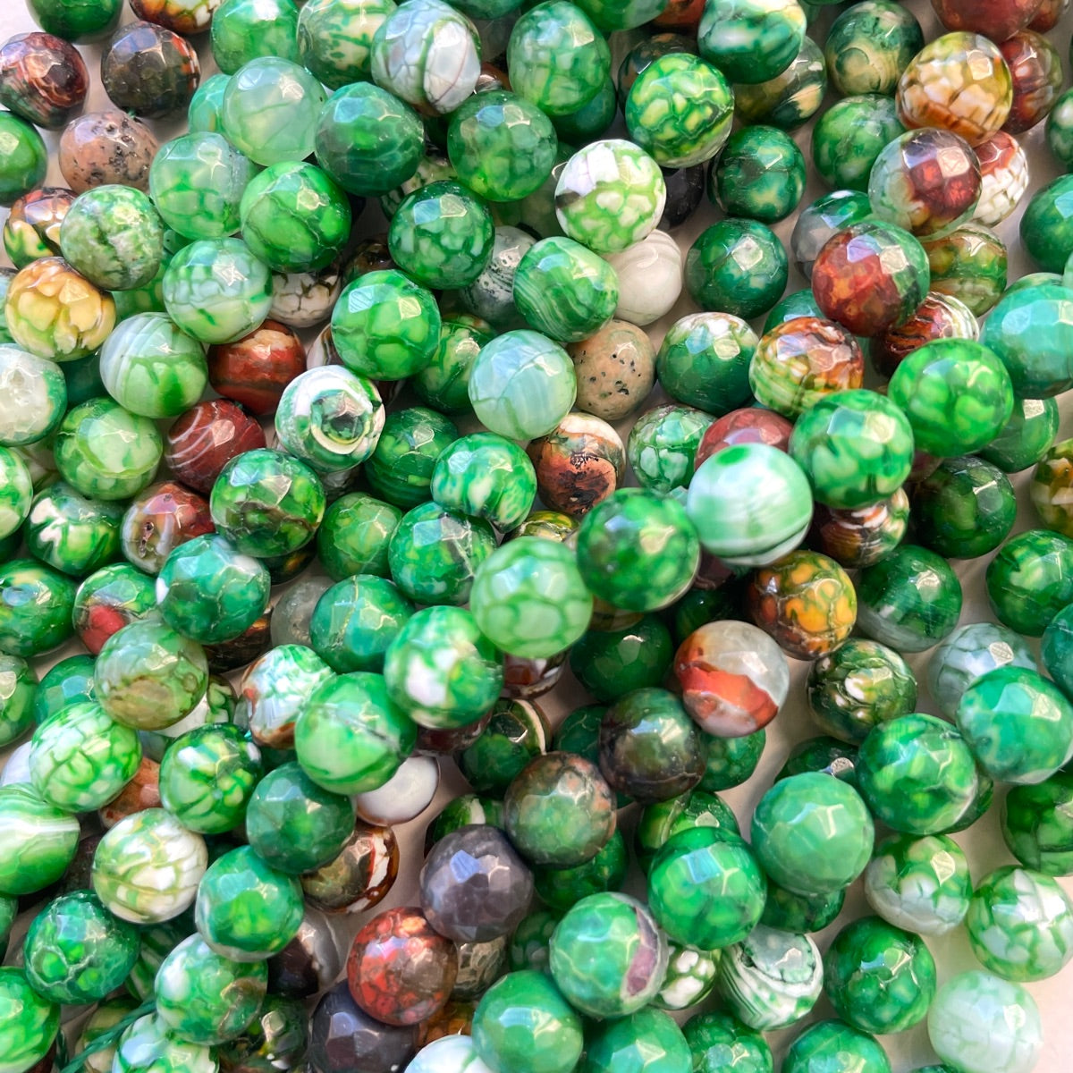 2 Strands/lot 8mm Colorful Cracked Fire Agate Faceted Stone Beads Green Stone Beads 8mm Stone Beads Faceted Agate Beads New Beads Arrivals Charms Beads Beyond