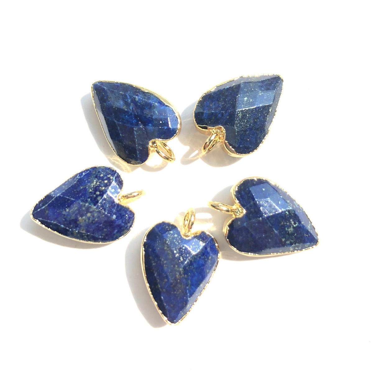 5pcs/Lot Gold Plated Bezel Natural Labradorite Amethyst Black Onyx Rose Quartz Small Heart Pendants Lapis Lazuli Stone Charms New Charms Arrivals Charms Beads Beyond