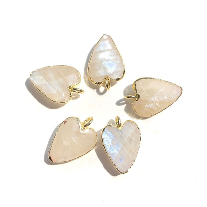 5pcs/Lot Gold Plated Bezel Natural Labradorite Amethyst Black Onyx Rose Quartz Small Heart Pendants Moon Stone Stone Charms New Charms Arrivals Charms Beads Beyond