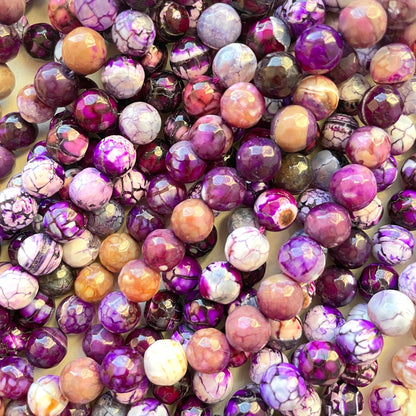 2 Strands/lot 8mm Colorful Cracked Fire Agate Faceted Stone Beads Purple Stone Beads 8mm Stone Beads Faceted Agate Beads New Beads Arrivals Charms Beads Beyond