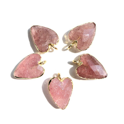 5pcs/Lot Gold Plated Bezel Natural Labradorite Amethyst Black Onyx Rose Quartz Small Heart Pendants Strawberry Quartz Stone Charms New Charms Arrivals Charms Beads Beyond