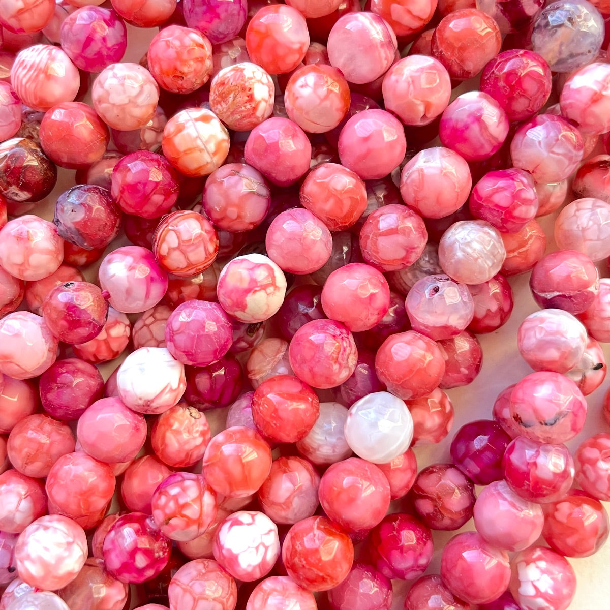 2 Strands/lot 8mm Colorful Cracked Fire Agate Faceted Stone Beads Pink Stone Beads 8mm Stone Beads Faceted Agate Beads New Beads Arrivals Charms Beads Beyond