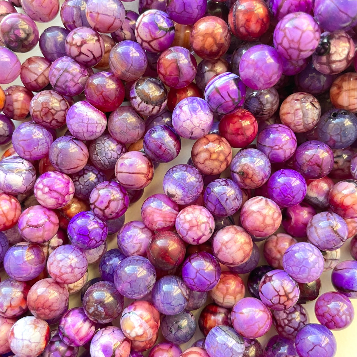 2 Strands/lot 10mm Colorful Cracked Fire Agate Round Stone Beads Purple Stone Beads New Beads Arrivals Round Agate Beads Charms Beads Beyond