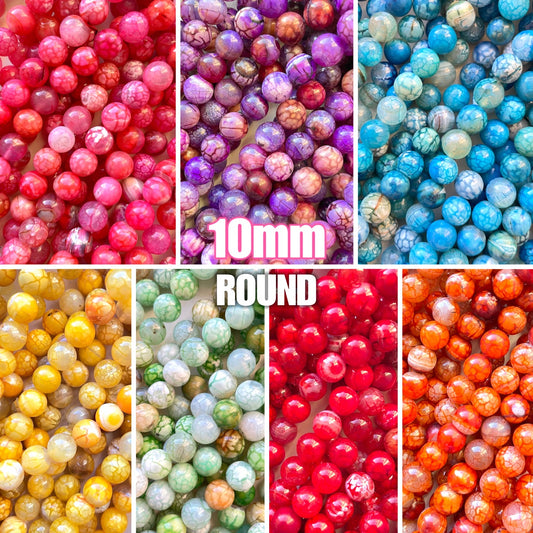 2 Strands/lot 10mm Colorful Cracked Fire Agate Round Stone Beads Stone Beads New Beads Arrivals Round Agate Beads Charms Beads Beyond