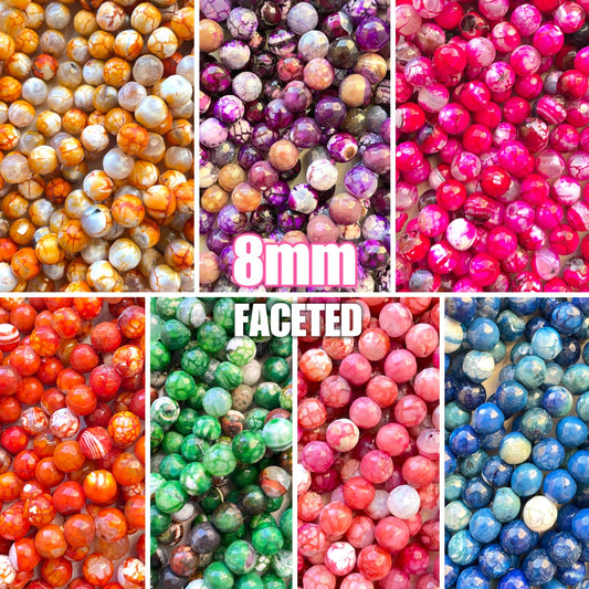 2 Strands/lot 8mm Colorful Cracked Fire Agate Faceted Stone Beads Stone Beads 8mm Stone Beads Faceted Agate Beads New Beads Arrivals Charms Beads Beyond