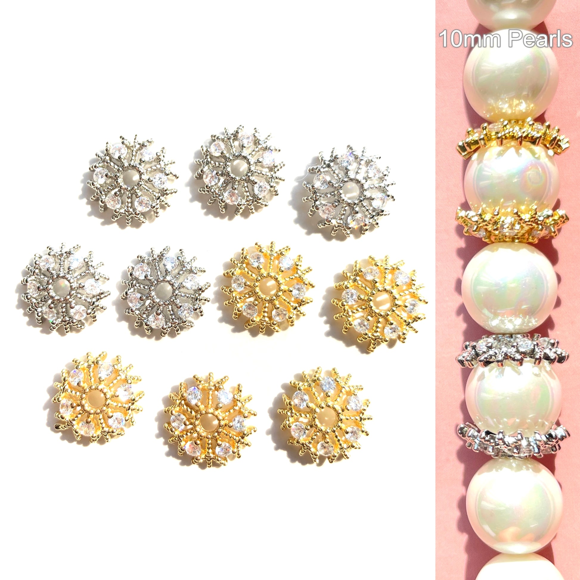 10-20-50pcs/lot CZ Paved Hollow Snowflake Beads Caps Spacers CZ Paved Spacers Beads Caps New Spacers Arrivals Wholesale Charms Beads Beyond