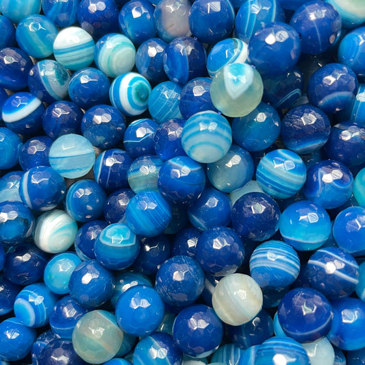 2 Strands/lot 10mm Blue Faceted Banded Agate Stone Beads Stone Beads Faceted Agate Beads Charms Beads Beyond