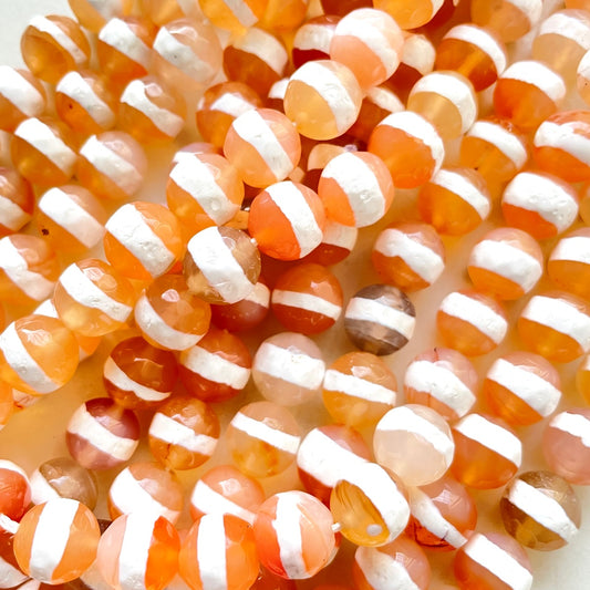 10mm White Stripe Orange Faceted Tibetan Agate Stone Beads Stone Beads New Beads Arrivals Tibetan Beads Charms Beads Beyond