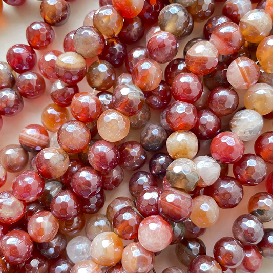 2 Strands/lot 8mm Electroplated Red Orange Agate Faceted Stone Beads Electroplated Beads Electroplated Faceted Agate Beads New Beads Arrivals Charms Beads Beyond