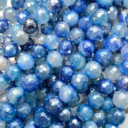 2 Strands/lot 10mm Electroplated Blue Banded Agate Faceted Stone Beads Electroplated Beads Electroplated Faceted Agate Beads New Beads Arrivals Charms Beads Beyond