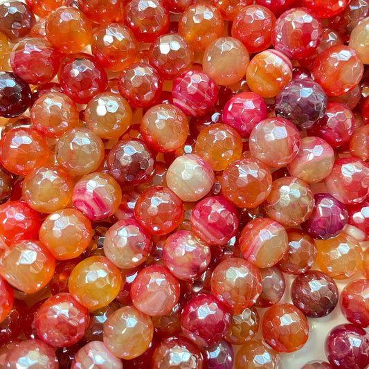 2 Strands/lot 10mm Electroplated Red Banded Agate Faceted Stone Beads Electroplated Beads Electroplated Faceted Agate Beads New Beads Arrivals Charms Beads Beyond