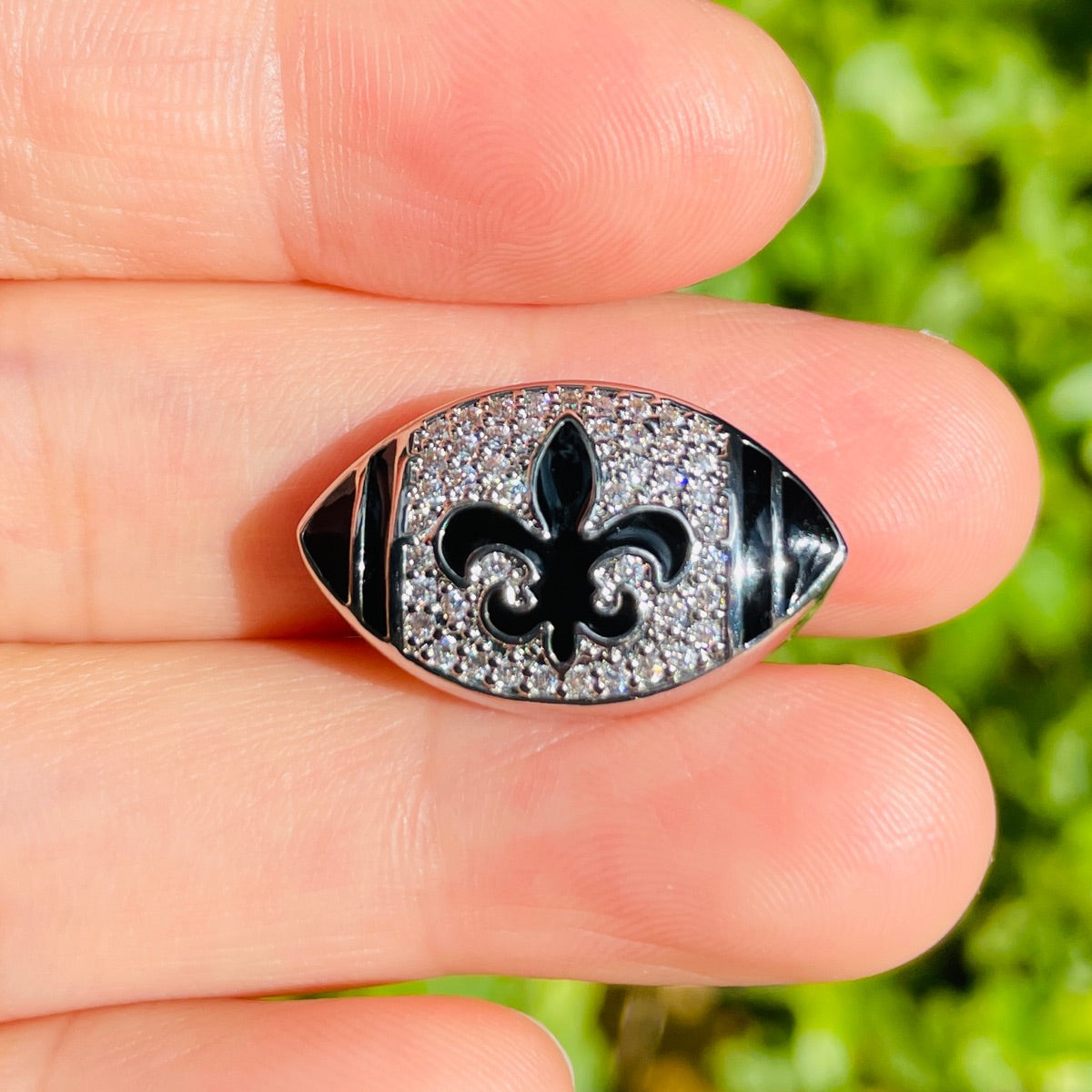 10pcs/lot CZ Paved 3D Fleur De Lis Saints American Football Centerpiece Spacers CZ Paved Spacers American Football Sports New Spacers Arrivals Charms Beads Beyond