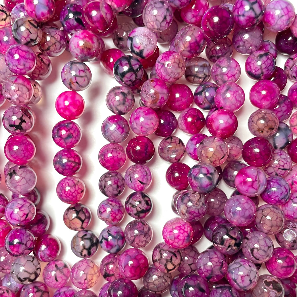 2 Strands/lot 10mm Green, Hot Pink/Fuchsia, Purple, Blue, Orange, Multicolor Dragon Agate Round Stone Beads Fuchsia Stone Beads New Beads Arrivals Round Agate Beads Charms Beads Beyond
