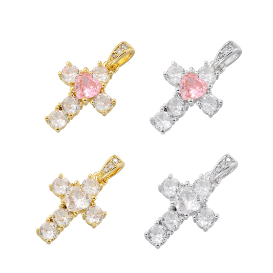 10pcs/lot Small Size CZ Paved Cross Charms Mix Colors CZ Paved Charms Crosses Small Sizes Charms Beads Beyond