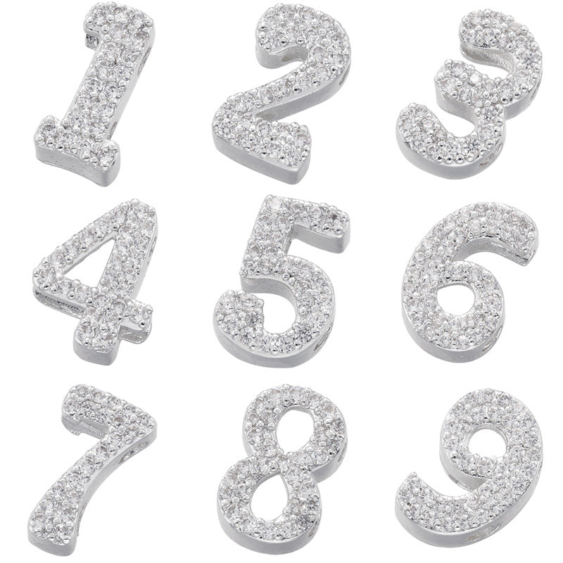 10pcs/Lot 11*7mm CZ Paved Number Spacers-Gold & Silver