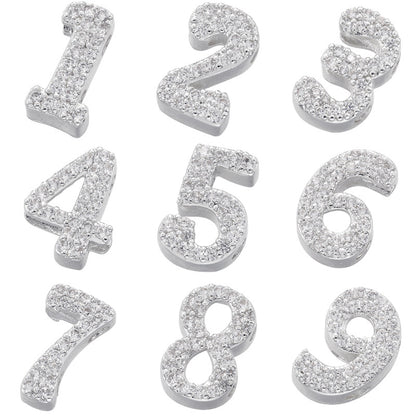 10pcs/Lot 11*7mm CZ Paved Number Spacers-Gold & Silver