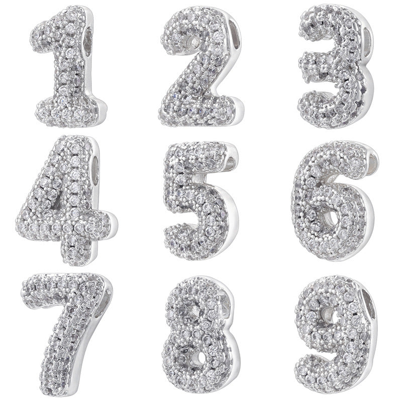 10pcs/lot CZ Paved Number Spacers-Gold & Silver