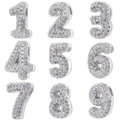 10pcs/lot CZ Paved Number Spacers-Gold & Silver