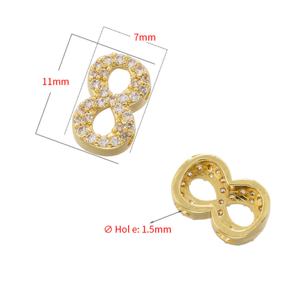10pcs/Lot 11*7mm CZ Paved Number Spacers-Gold & Silver